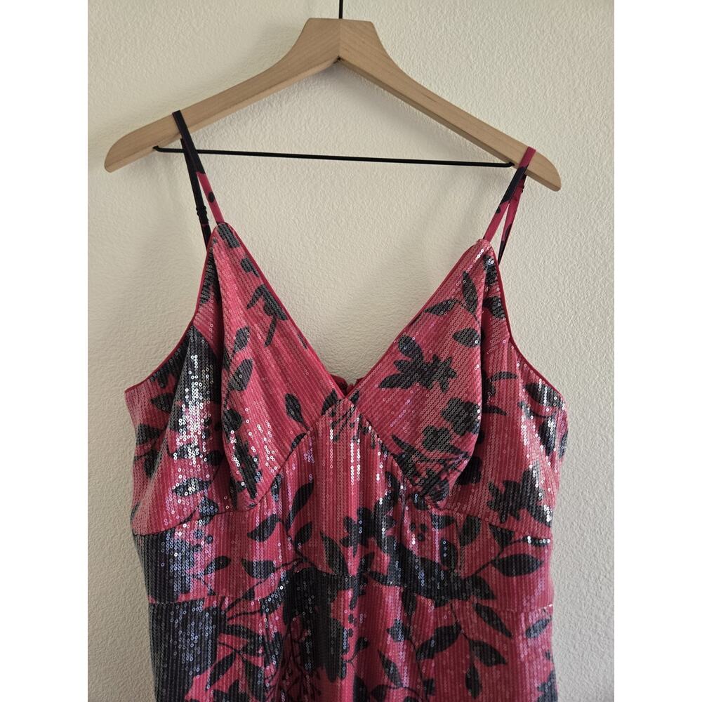 Hutch Anthropologie V-Neck Sequin Midi Dress Size 18W Pink Floral Glam - Picture 4 of 9